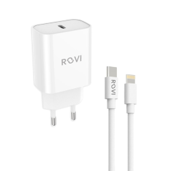 ROVI ST611C-R Fast Charger, 1 porta Type C, con cavo Type C Lightning, 20W, PD