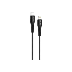 Rovi Fabric cavo per ricarica e trasferimento dati ad alta velocità rivestito in tessuto con connettori in PVC rinforzato.