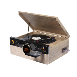 DENVER MRD-180 MOBILE STEREO RETRO' IN LEGNO CON GIRADISCHI,RADIO DAB/FM, LETTORE CD, BLUETOOTH E LETTORE DI CASSETTE. 