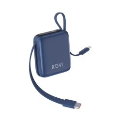 ROVI LX17 BLU POWER BANK 10.000 MAH CON CAVI INTEGRATI TYPE-C E LIGHTNING DISPLAY