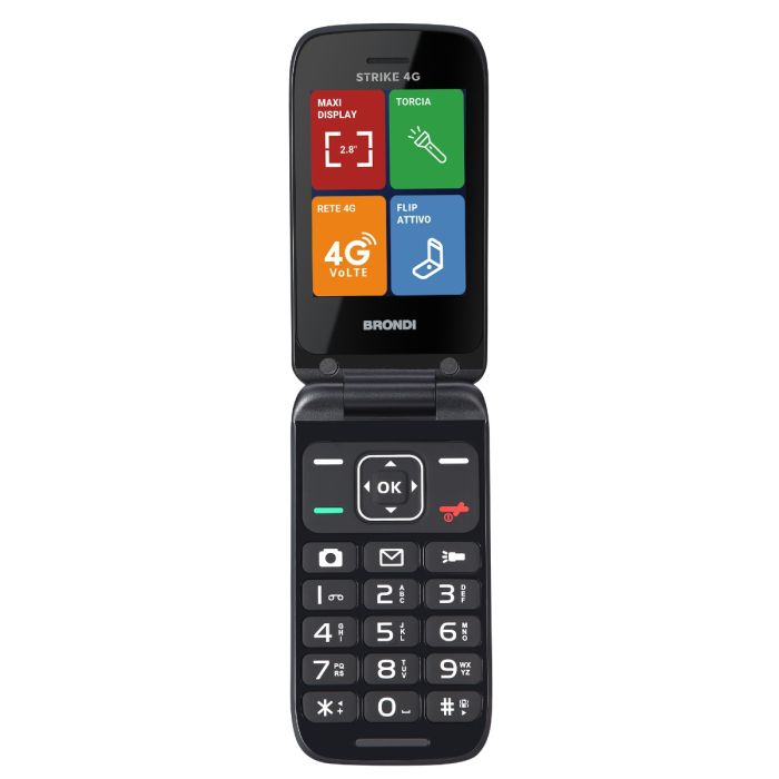 BRONDI STRIKE 4G TELEFONO DUAL SIM CON GRANDE DISLPAY, FLIP ATTIVO E RETROILLUMINATI.
